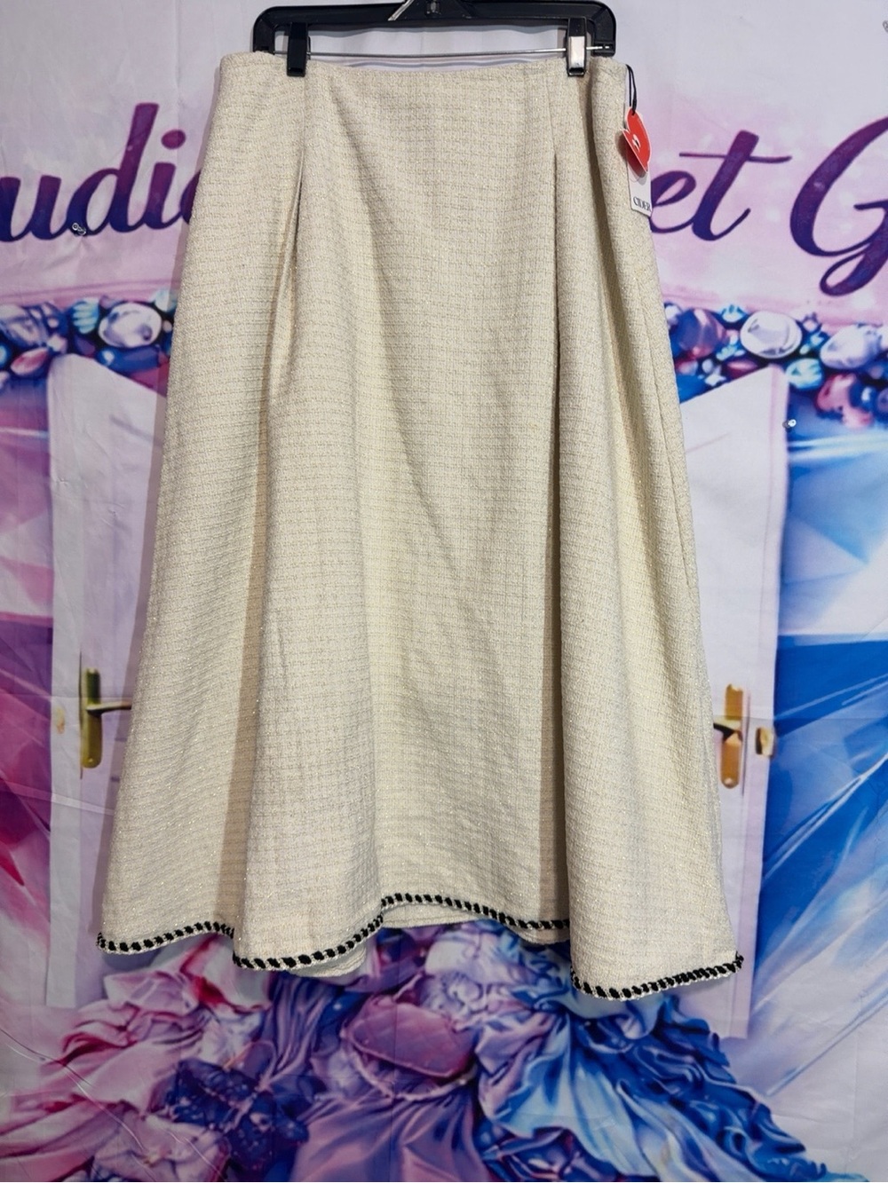 Cider Cream A-Line Skirt with Black Hem Trim